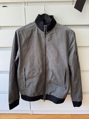 Men's Gray Theory Bomber Jacket with Black Rib Trim